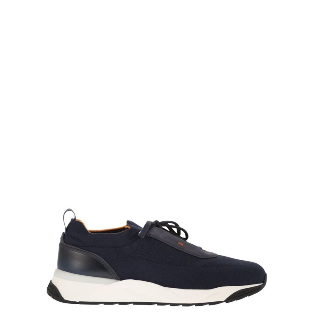 Santoni Men Textile And Leather Trainers With Raised Sole